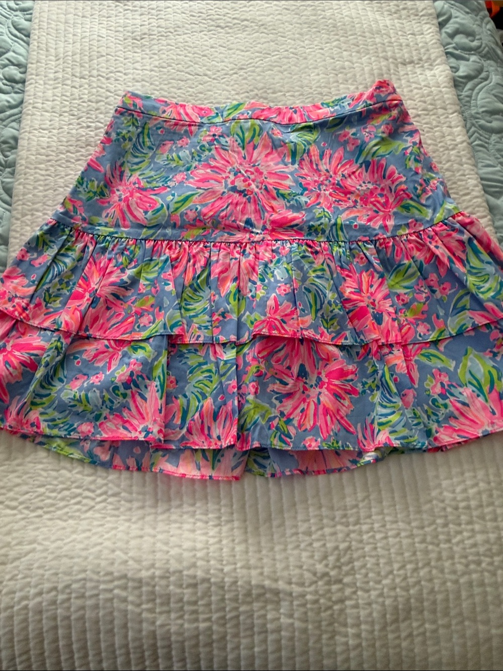 Lilly Pulitzer Pink & Blue Floral Ruffled Mini Skirt